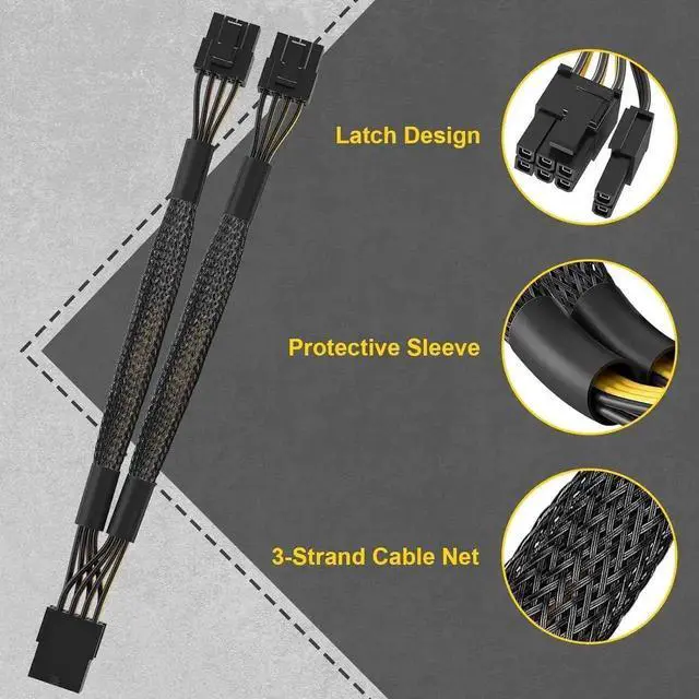 Alt view image 4 of 7 - 2-Pack 9 Inch PCIe 8 Pin Female to Dual 8 Pin (6+2 Detachable) GPU Power Splitter Cable with Heat-Shrink Tubing