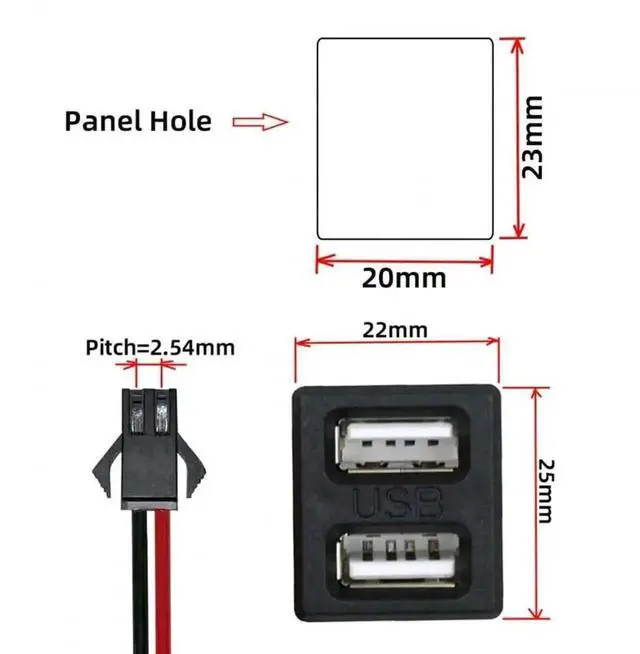 Alt view image 3 of 6 - Dual USB Type-A Female to 2.54mm Pitch 2Pin Header Cable with Latch Mount, DC 5V DIY OEM Power Cord