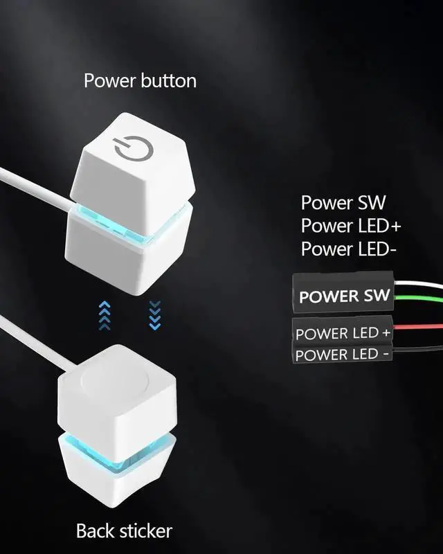 Alt view image 7 of 7 - External PC Power Switch Button with LED Indicator, 65 Inch Long Extension Cable for Motherboard Connection