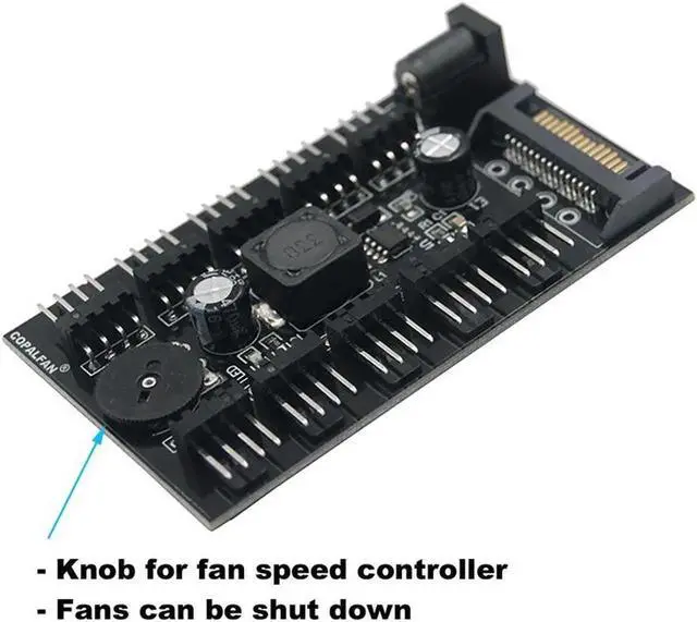 Alt view image 2 of 3 - SATA Powered 10-Port 4-Pin PWM Fan Hub Splitter, Supports 3Pin/4Pin Fans for Radiator Cooling