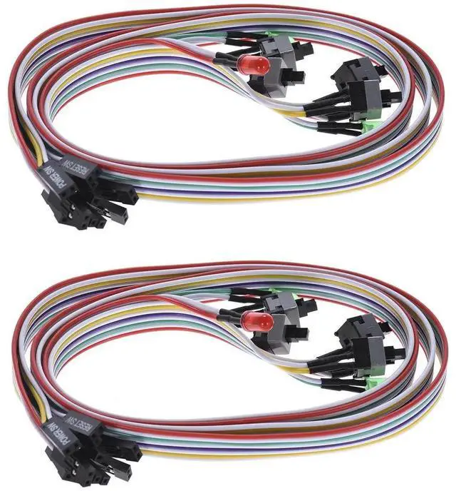 Alt view image 3 of 7 - 2 Pack 27 Inch ATX PC Front Panel Cables, Power SW, Reset SW & HDD LED Cables with Red & Green Indicator LEDs, 2-Pin Motherboard On/Off Reset Switch Wires for Desktop Chassis