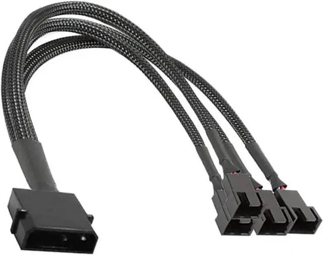 Main image of Molex to 3 Pin 4 Pin Fan Sleeved Power Splitter Cable Adapter,Molex LP4 to 4 x TX3 / TX4 (PWM) 12V PC Case Fan Cooler Y Splitter Power Extension Cord - 10 Inch,Black