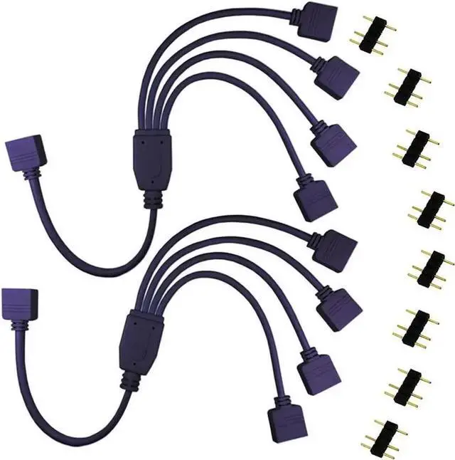 Alt view image 3 of 5 - 2 Pack 1 Foot 5V 3-Pin RGB Splitter Cable, 1 Female to 4 Female RBW LED Strip Extension Cord, 4-Port AURA RGB Lighting Hub with Gender Changer Adapter