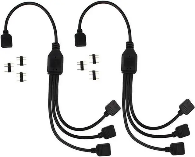 Alt view image 5 of 5 - 2 Pack 1 Foot 5V 3-Pin RGB Splitter Cable, 1 Female to 3 Female RBW LED Strip Extension Cord, 3-Port AURA RGB Lighting Hub with Gender Changer Adapter