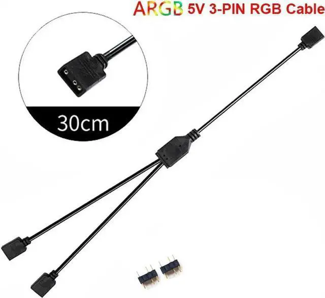Alt view image 4 of 4 - 2 Pack 1Ft 5V 3-Pin RGB Splitter Cable, 1 Female to 2 Female RBW LED Strip Extension Cord, 2-Port AURA RGB Lighting Hub with Gender Changer Adapter
