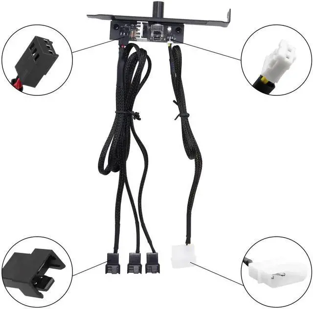 Alt view image 4 of 7 - 12V 3-Channel PC Fan Speed Controller Hub with Manual Knob, IDE 4-Pin Powered, Supports 3Pin/4Pin PWM CPU & Chassis Cooling Fans