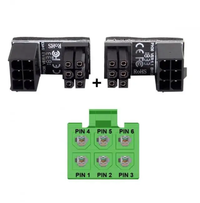 Alt view image 2 of 6 - 2 Pack 360° Adjustable ATX 6Pin Male to Female GPU Power Angle Adapter, 12V Graphics Card Power Connector
