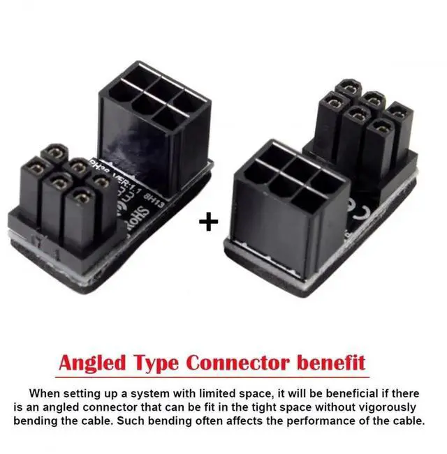 Alt view image 4 of 6 - 2 Pack 360° Adjustable ATX 6Pin Male to Female GPU Power Angle Adapter, 12V Graphics Card Power Connector