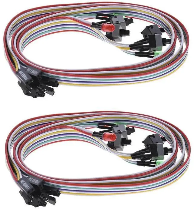 Alt view image 6 of 7 - 2 Pack 27 Inch 2-Pin PC Power & Reset Switch Cables with Red/Green LED, ATX Case Front Panel Power SW/HDD Indicator Wires