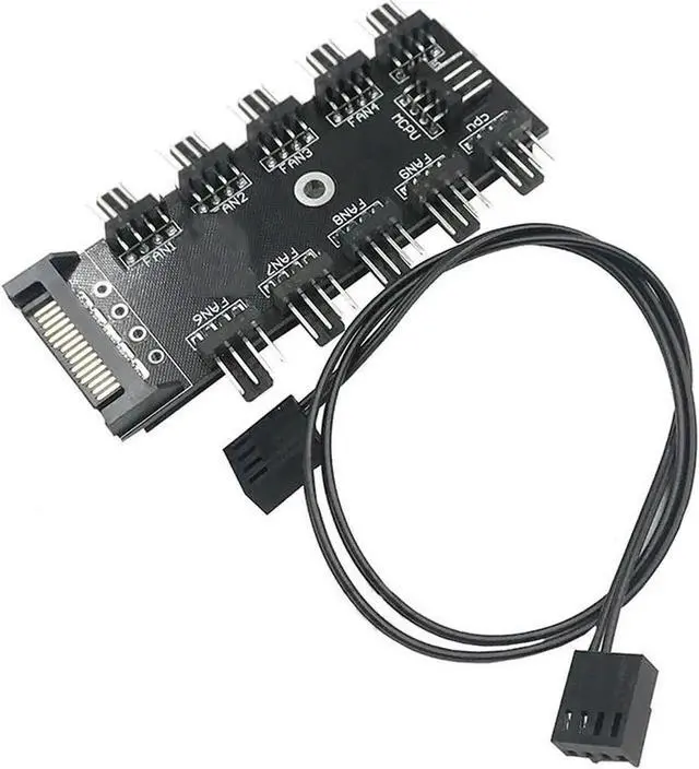 Alt view image 3 of 4 - 2 Pack 10-Port 4-Pin PWM Fan Hub, SATA Powered Fan Splitter Adapter, Supports 3Pin/4Pin PC Case & CPU Fans with PWM Speed Regulation
