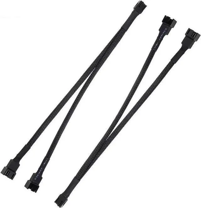 Alt view image 5 of 7 - 2 Pack 10 Inch Sleeved 1-to-2 PWM Fan Splitter Cable, Black Braided 2-Way PC Fan Extension Cord Compatible with 3-Pin & 4-Pin CPU Chassis Fans