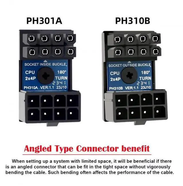Alt view image 5 of 6 - 2 Pack 360° Rotatable Up/Down Angled ATX 8P EPS Male to Female 12V CPU Power Adapter