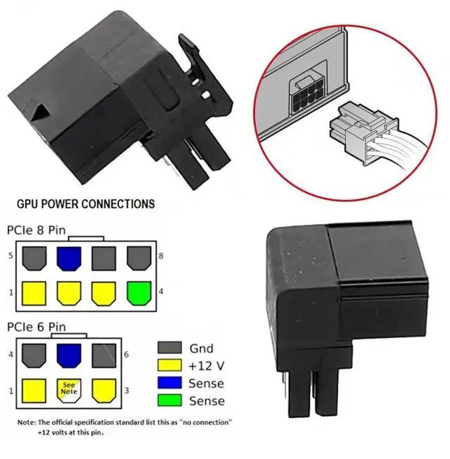 Alt view image 7 of 7 - 2 Pack 90° Up & Down Angled ATX 8Pin Male to Female GPU Power Port Adapter