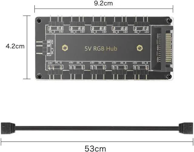 Alt view image 5 of 7 - 10-Port 3Pin 5V RGB LED Splitter Hub with 50CM Extension Cable