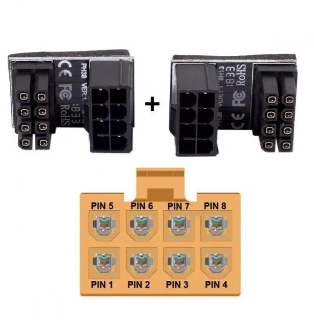 Alt view image 5 of 6 - 2 Pack 360° Rotatable Up/Down Angled ATX 8Pin Male to Female 12V GPU Power Adapter Connector