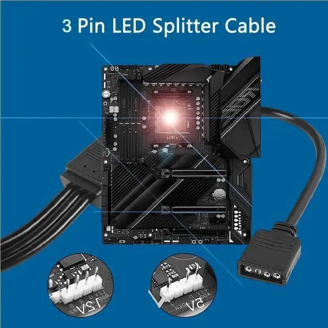 Alt view image 4 of 7 - 5V 3-Pin Addressable ARGB Splitter Extension Cable, ARGB Connector for 5050/3528 LED Strips, PC ARGB Fans & Lighting Accessories