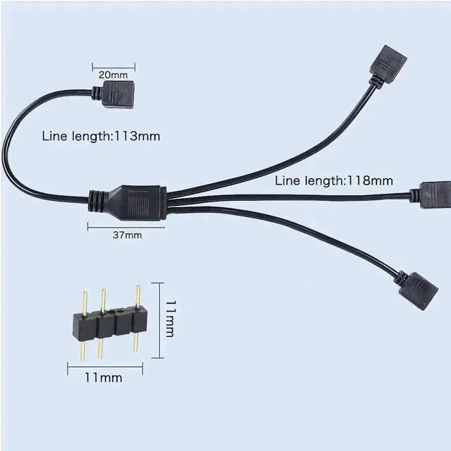 Alt view image 5 of 7 - 5V 3-Pin Addressable ARGB Splitter Extension Cable, ARGB Connector for 5050/3528 LED Strips, PC ARGB Fans & Lighting Accessories