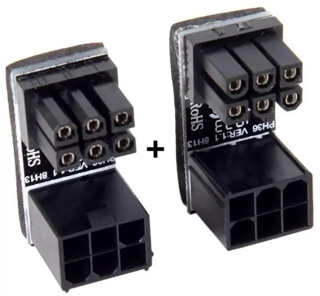 Alt view image 6 of 7 - 2 Pack 180 Degree Angled ATX 6Pin GPU Power Connector Adapter for Desktop Graphics Cards