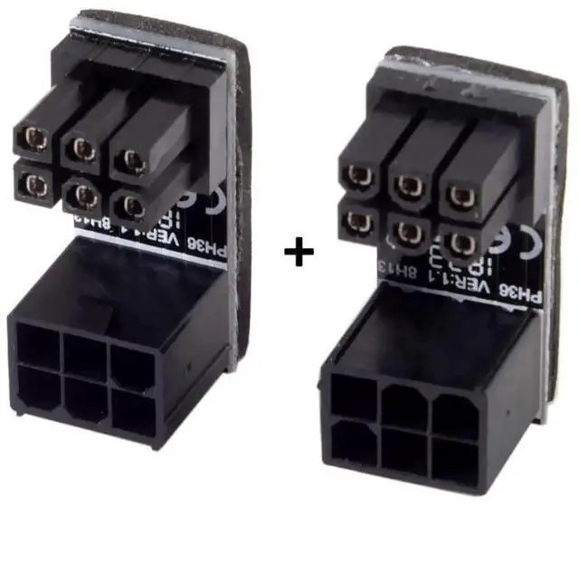 Alt view image 7 of 7 - 2 Pack 180 Degree Angled ATX 6Pin GPU Power Connector Adapter for Desktop Graphics Cards