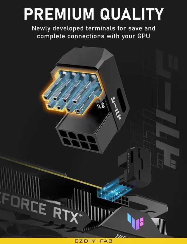 Alt view image 5 of 6 - 1 Pack Black Reverse-Type Shield Series Aluminum 180° U-Turn 8-Pin PCIe GPU Angled Power Adapter