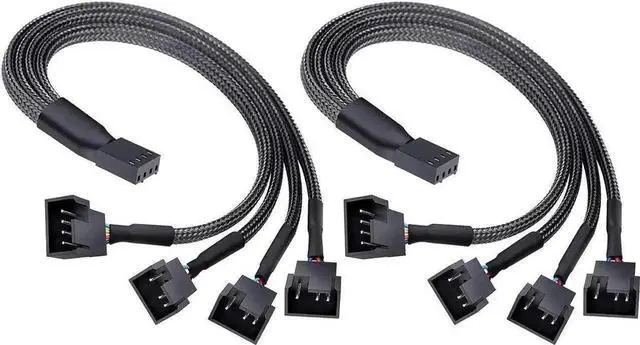 Main image of 2-Pack 10 Inch Sleeved 4-Pin PWM Fan 1-to-4 Y Splitter Cable, Motherboard CPU Fan Header 1 to 4 Port Internal Extension Adapter for Chassis Cooling Fans
