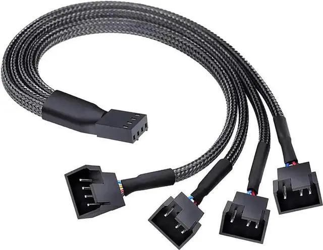 Alt view image 3 of 7 - 2-Pack 10 Inch Sleeved 4-Pin PWM Fan 1-to-4 Y Splitter Cable, Motherboard CPU Fan Header 1 to 4 Port Internal Extension Adapter for Chassis Cooling Fans
