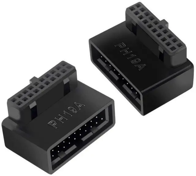 Main image of 2-Pack Overmolded 90-Degree Angled USB 3.0 19/20Pin Male to Female Motherboard Internal Header Adapter, Front Panel Gender Changer