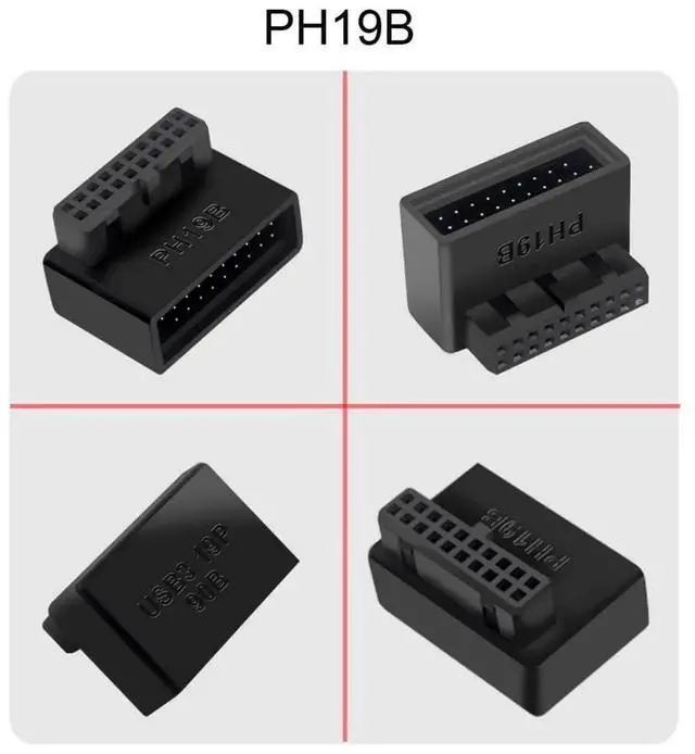 Alt view image 3 of 7 - 2-Pack Overmolded 90-Degree Angled USB 3.0 19/20Pin Male to Female Motherboard Internal Header Adapter, Front Panel Gender Changer