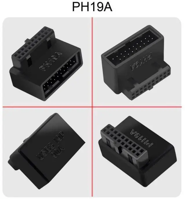 Alt view image 6 of 7 - 2-Pack Overmolded 90-Degree Angled USB 3.0 19/20Pin Male to Female Motherboard Internal Header Adapter, Front Panel Gender Changer