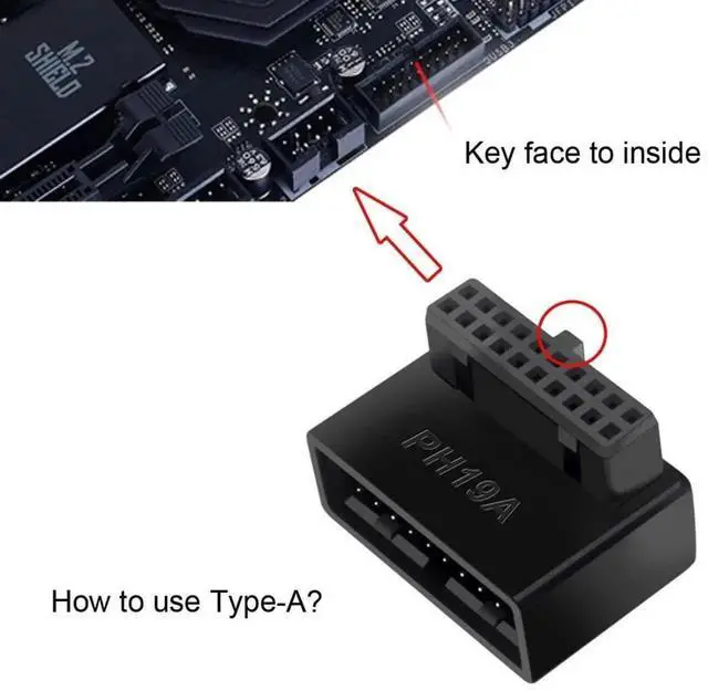 Alt view image 5 of 7 - 2-Pack Overmolded 90-Degree Angled USB 3.0 19/20Pin Male to Female Motherboard Internal Header Adapter, Front Panel Gender Changer