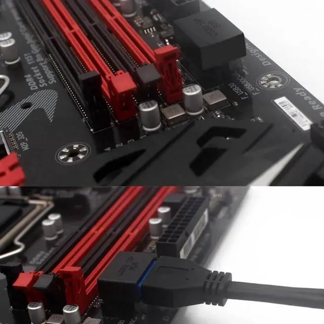 Alt view image 4 of 7 - 2-Pack Overmolded 90-Degree Angled USB 3.0 19/20Pin Male to Female Motherboard Internal Header Adapter, Front Panel Gender Changer