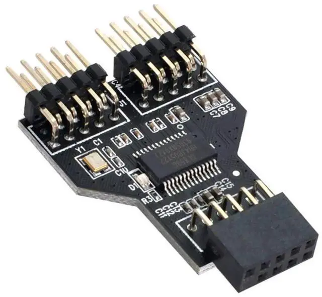 Alt view image 3 of 7 - Motherboard USB 2.0 Internal 9Pin/10Pin Header 1-to-2 Splitter Hub, Front Panel Extension Adapter