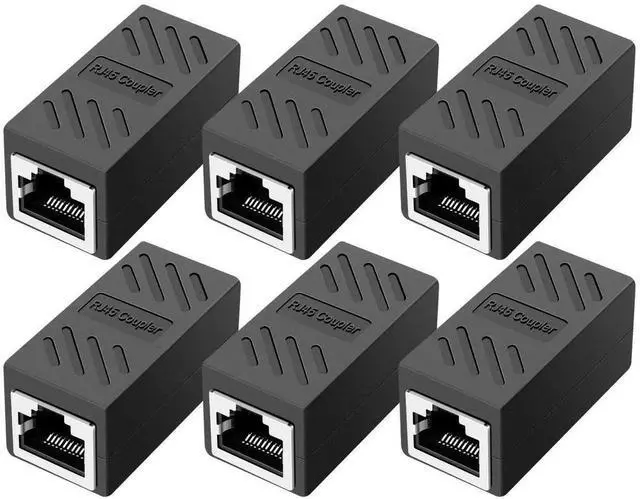 Main image of 6 Pack Black RJ45 Inline Ethernet Coupler, Female to Female LAN Cable Extender Compatible with Cat5/Cat5e/Cat6/Cat7/Cat8 for Router, Modem, PC, PS5, Xbox