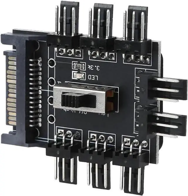 Alt view image 2 of 4 - 8-Port PC Fan Speed Controller Hub with 7V/12V Voltage Switch, SATA Powered 1-to-8 Fan Splitter PCB Adapter, Compatible with 3-Pin & 4-Pin Chassis Fans