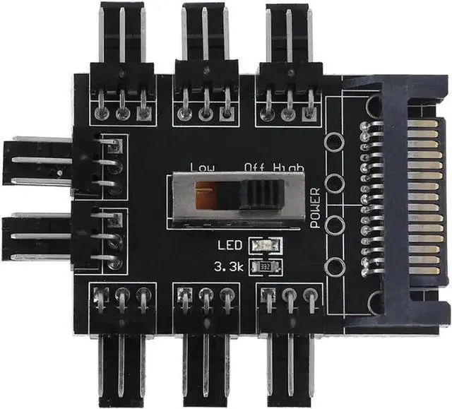 Alt view image 3 of 4 - 8-Port PC Fan Speed Controller Hub with 7V/12V Voltage Switch, SATA Powered 1-to-8 Fan Splitter PCB Adapter, Compatible with 3-Pin & 4-Pin Chassis Fans