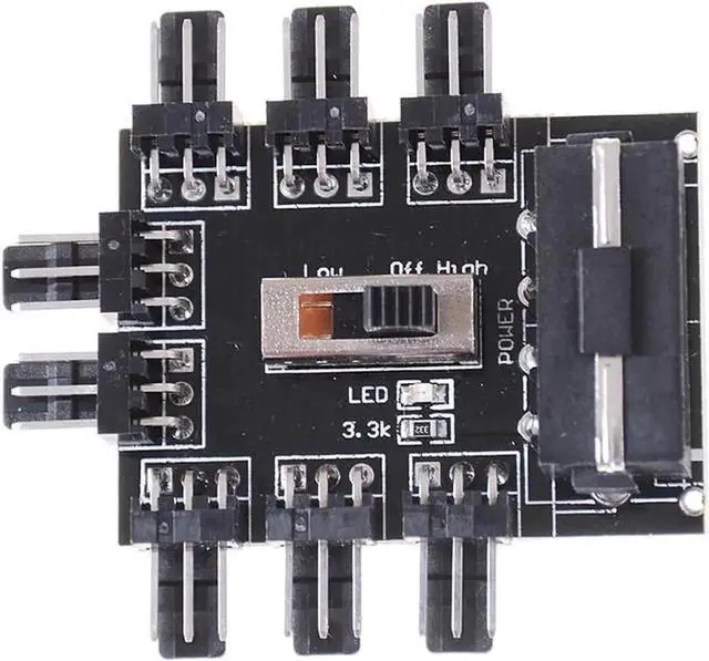 Alt view image 4 of 4 - 8-Port PC Fan Hub with 7V/12V Voltage Switch, Molex Powered 1-to-8 Fan Splitter PCB Adapter, Compatible with 3-Pin & 4-Pin Chassis Fans