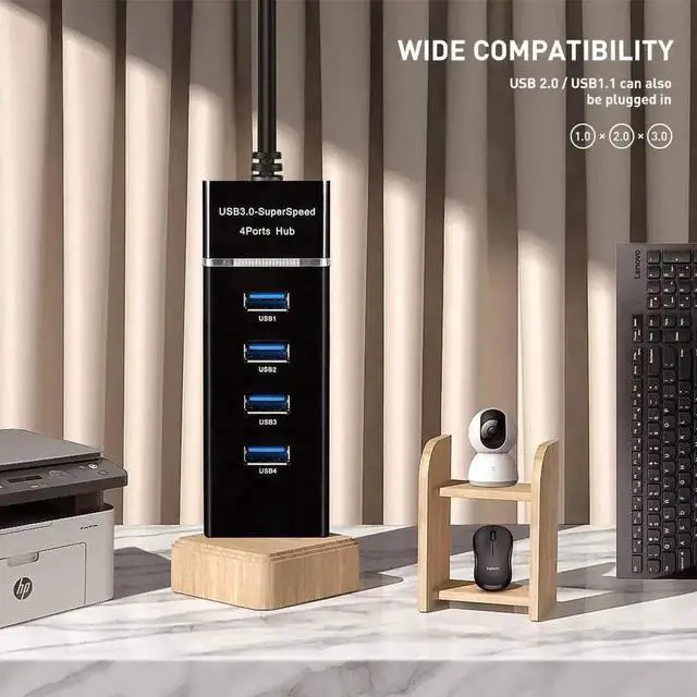 Alt view image 6 of 6 - 4-Port USB 3.0 Multiport Hub, Portable USB Splitter for Keyboard, Mouse, Printer, USB Fan, LED Lamp, Flash Drives & Portable Storage