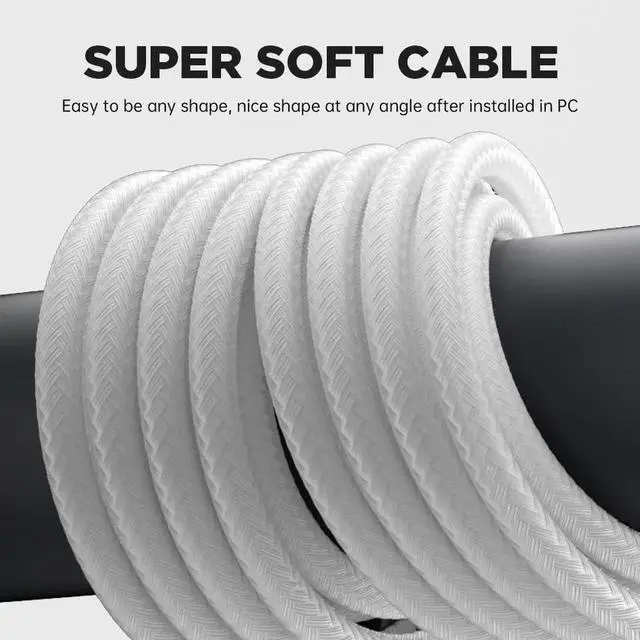 Alt view image 3 of 4 - White Sleeved PSU Extension Cable Kit 30CM, Includes Cable Combs, 24Pin + 2×EPS 8Pin(4+4) + 2×PCI-E 8Pin(6+2), ATX Modular Power Supply Extension Set