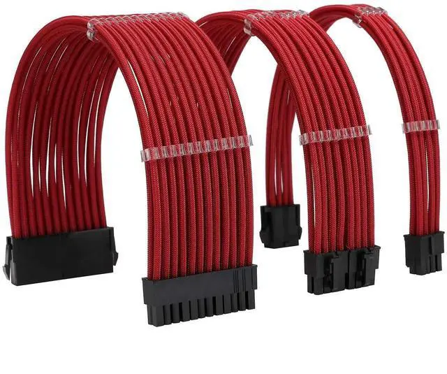 Main image of Red Sleeved PSU Extension Cable Kit, 18AWG ATX 24Pin + EPS 8Pin + PCI-E 8Pin with Cable Combs, for PSU Connecting Motherboard & Graphics Card