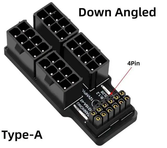Alt view image 6 of 7 - ATX 3.0 PCIe 5.0 90° Down Angled 12VHPWR Power Adapter, 16Pin (12+4) to Four 8Pin PCIe Modular PSU Connector, Compatible with RTX 4080/4090/5090Ti Graphics Cards