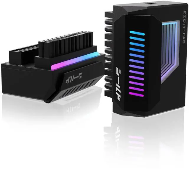Main image of Black Shield ATX 24-Pin 180° Angle Adapter with Infinity Mirror ARGB Lighting, Female to Male Motherboard Power Connector, 5V 3Pin Addressable ARGB Sync, 1 Pack