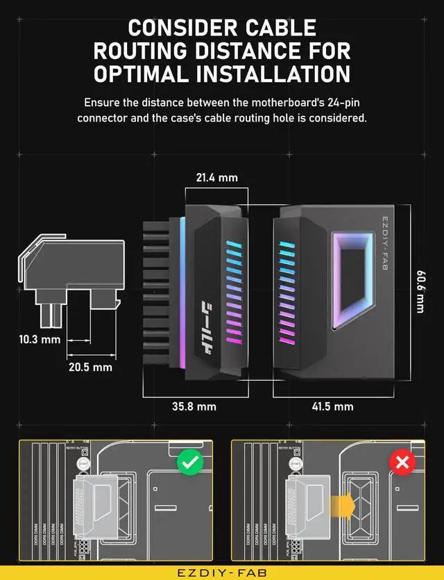 Alt view image 7 of 7 - Black Shield ATX 24-Pin 180° Angle Adapter with Infinity Mirror ARGB Lighting, Female to Male Motherboard Power Connector, 5V 3Pin Addressable ARGB Sync, 1 Pack