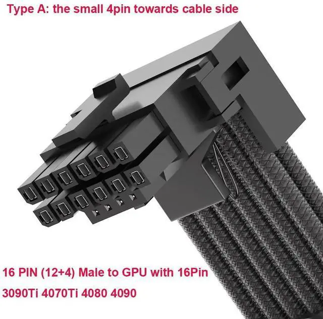 Alt view image 4 of 6 - 90 Degree Right Angle 12VHPWR GPU Power Adapter(Type A), PCIe 5.0 16Pin(12+4) 16AWG 600W, 4×8Pin Exclusive for Corsair Modular PSU, Compatible with RTX 4090/4080/4070Ti/3090Ti
