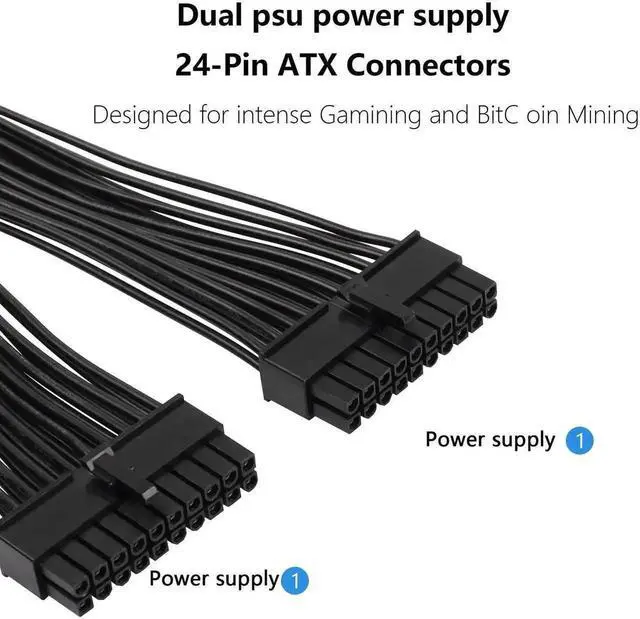 Alt view image 4 of 5 - 24cm ATX 20Pin PSU Splitter Cable, 18AWG 20Pin Female to Dual Male Power Extension Cord for Desktop Power Supply Expansion