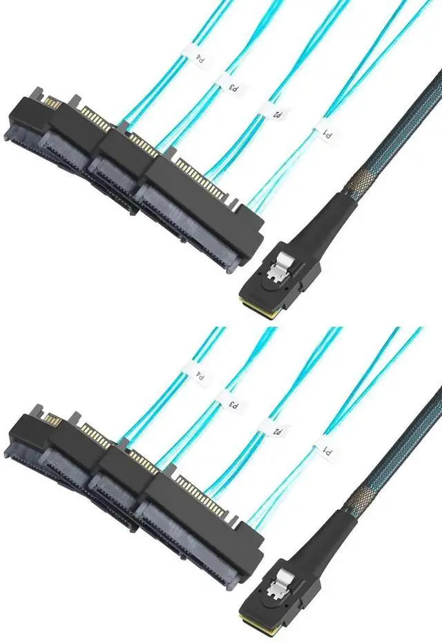 Main image of 2 Pack Mini SAS Cable with SATA Power, Internal SFF-8087 (36Pin) to 4×SFF-8482 (29Pin) Breakout Cord, 3.3FT Server Storage Cable
