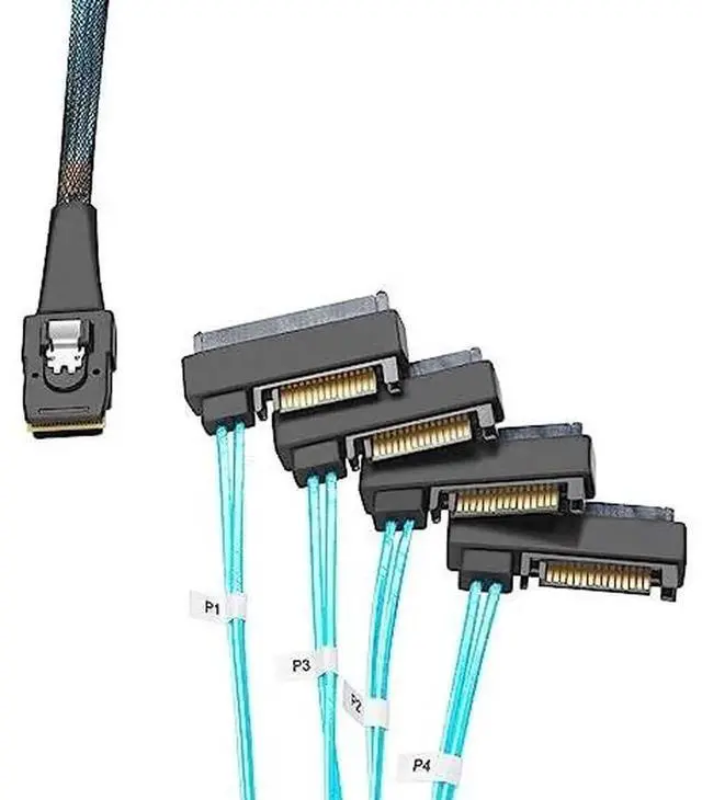 Alt view image 3 of 7 - 2 Pack Mini SAS Cable with SATA Power, Internal SFF-8087 (36Pin) to 4×SFF-8482 (29Pin) Breakout Cord, 3.3FT Server Storage Cable