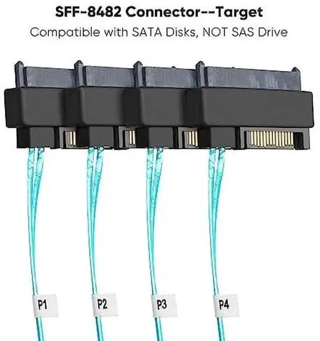 Alt view image 6 of 7 - 2 Pack Mini SAS Cable with SATA Power, Internal SFF-8087 (36Pin) to 4×SFF-8482 (29Pin) Breakout Cord, 3.3FT Server Storage Cable