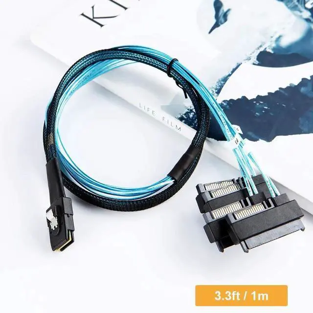Alt view image 7 of 7 - 2 Pack Mini SAS Cable with SATA Power, Internal SFF-8087 (36Pin) to 4×SFF-8482 (29Pin) Breakout Cord, 3.3FT Server Storage Cable