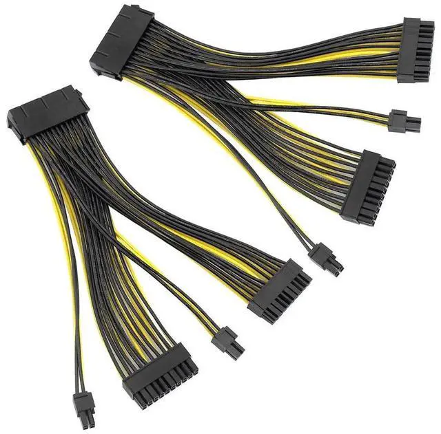 Main image of 2 Pack 24P 20+4 Pin Dual PSU Synchronous Startup Cable, 18AWG ATX Motherboard Power Adapter Extension Cord, 20cm Mining Rig Power Splitter Cable