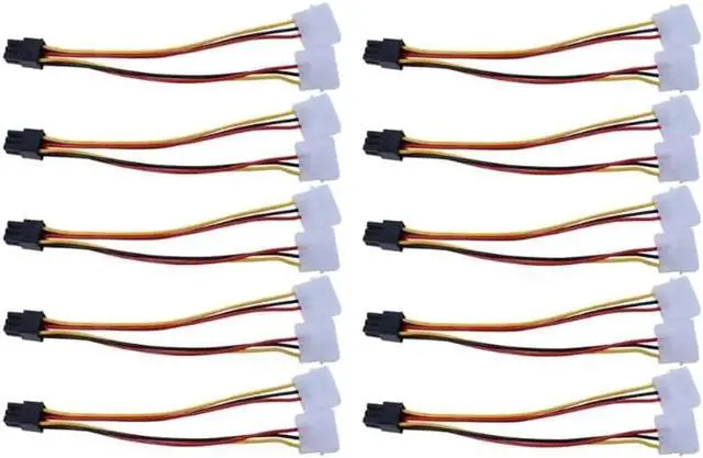 Main image of 10 Pack PCI-E 6Pin Y-Splitter Power Adapter Cables, Dual Molex 4Pin to Single PCIe 6Pin GPU Power Conversion Cord